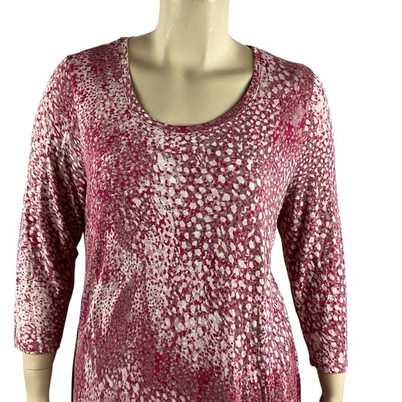 LOGO by Lori Goldstein Printed Knit 3/4 Sleeve Scoop Neck Top Berry Ikat XL - Picture 2 of 7